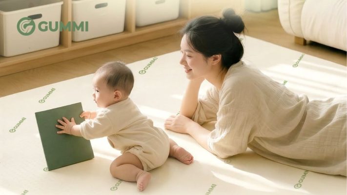 Trẻ sơ sinh nằm nệm cao su non