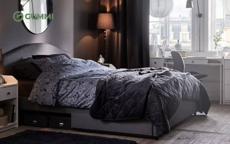 Bộ chăn ga gối tối màu giúp gia chủ thể hiện cá tính và gu thẩm mỹ