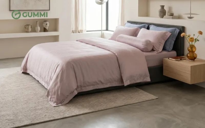 Hướng dẫn chọn chăn ga gối cho người mệnh Hỏa thu hút may mắn 5 Bộ chăn ga lụa tencel màu tím pastel Amando Lagom