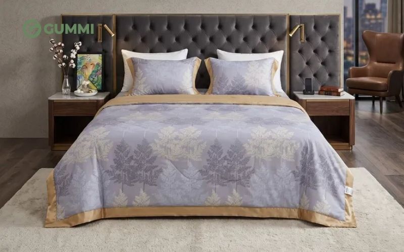 Bộ ga chun lụa tencel họa tiết tím Amando Bliss
