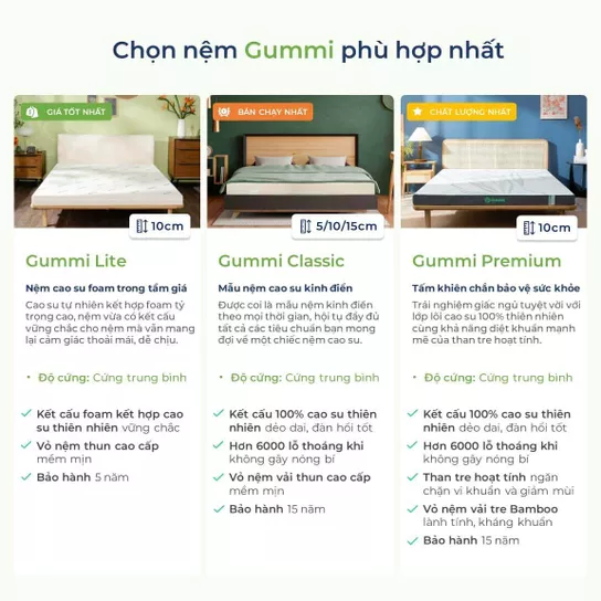 Chọn nệm gummi phù hợp