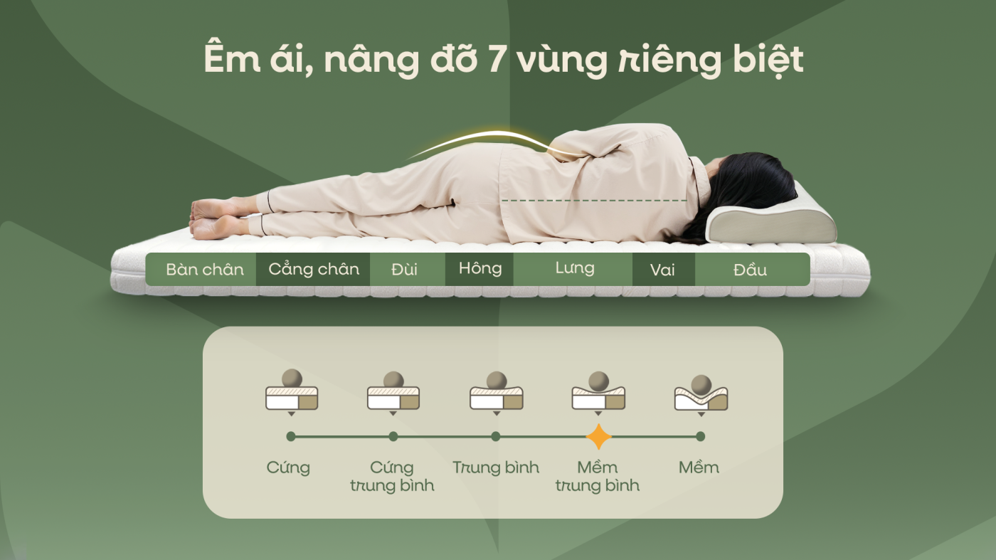 Nệm Gummi 7 Zones êm ái, nâng đỡ cơ thể