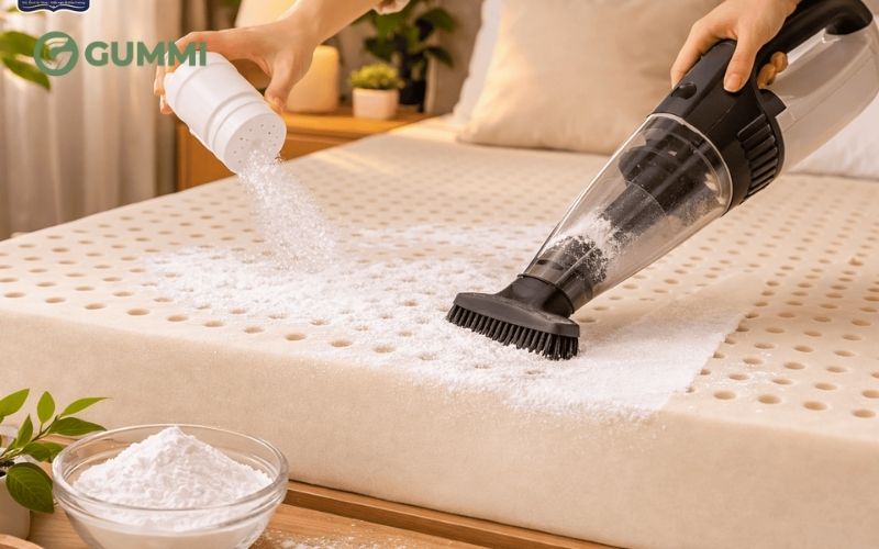 Dùng baking soda để làm sạch bề mặt nệm