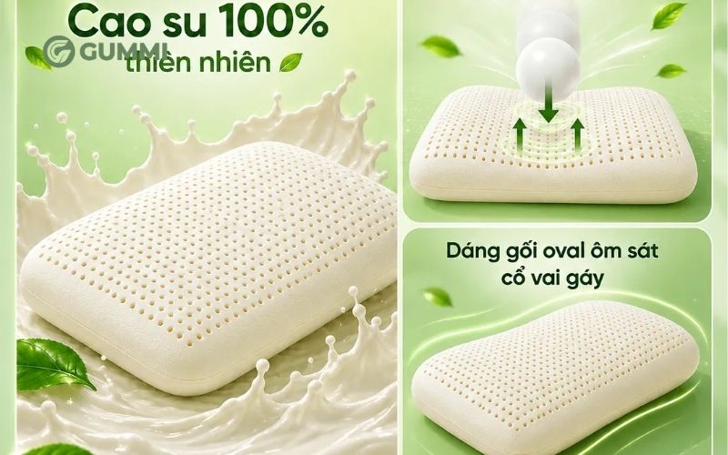 Gối làm từ cao su thiên nhiên có độ đàn hồi cao, nâng đỡ tốt và giữ cho cột sống cổ luôn ở trạng thái cân bằng