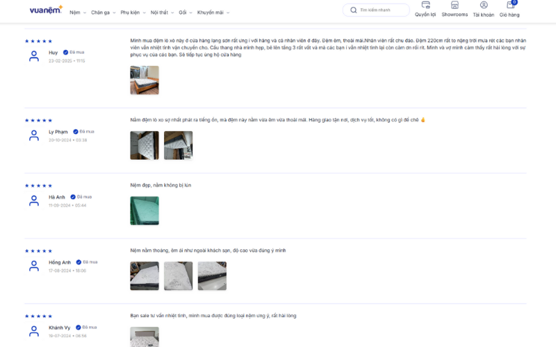 Có nên mua đệm ở Vua Nệm? Đánh giá chất lượng từ người dùng thực tế 4 Trên website chính thức của Vua Nệm cũng nhận được rất nhiều đánh giá tốt về sản phẩm và dịch vụ khách hàng