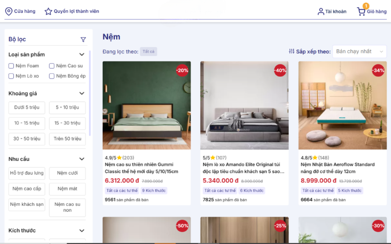 Trả góp Vua Nệm có phức tạp không khi đặt hàng online? 2 Chọn sản phẩm bạn cần mua trả góp