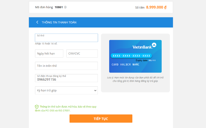 Trả góp Vua Nệm có phức tạp không khi đặt hàng online? 8 Điền các thông tin yêu cầu