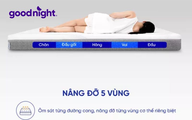 Có nên mua nệm Comfy Cloud 3.0 không? Tại sao? 1 Công nghệ nâng đỡ 5 vùng giúp nâng đỡ cột sống hiệu quả