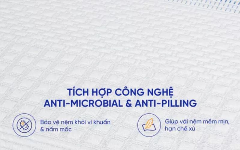 Có nên mua nệm Comfy Cloud 3.0 không? Tại sao? 4 Áo vải xử lý Anti-microbial giúp ức chế vi khuẩn, nấm mốc, mạt giường