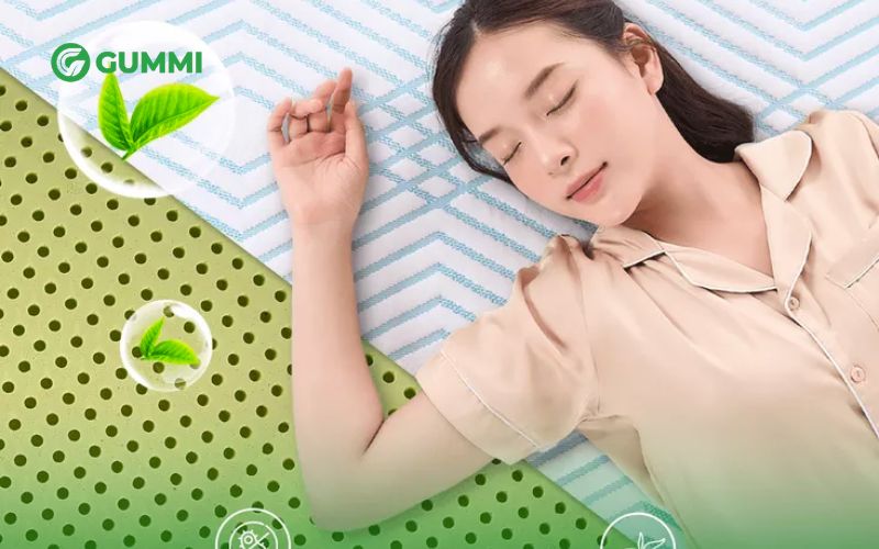 So sánh nệm cao su Gummi Premium và Gummi Signature 3 Gummi Signature kết hợp tinh chất trà xanh tự nhiên giúp kháng khuẩn, khử mùi vượt trội