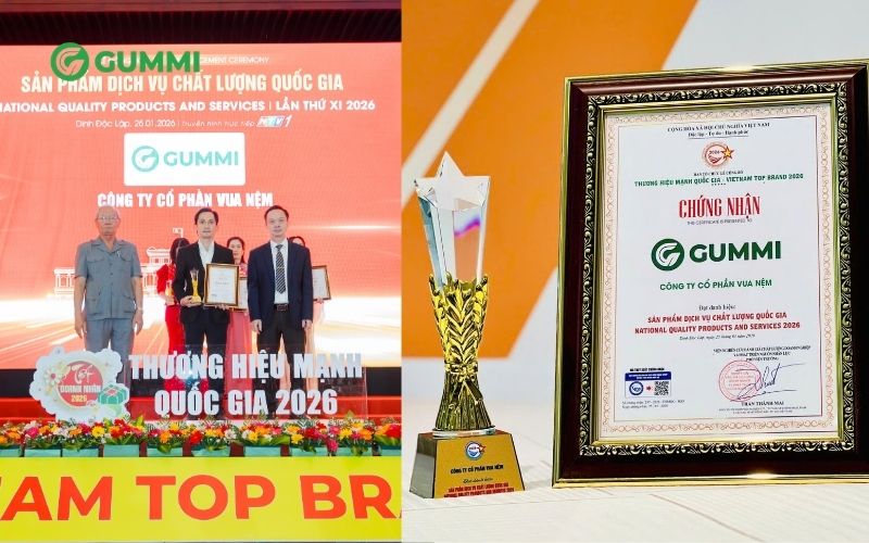 Gummi ghi dấu ấn thương hiệu Quốc Gia tại Vietnam Top Brands 2026 2 Gummi vinh dự nhận giải thưởng với các sản phẩm chủ lực là nệm gối cao su chuẩn gu