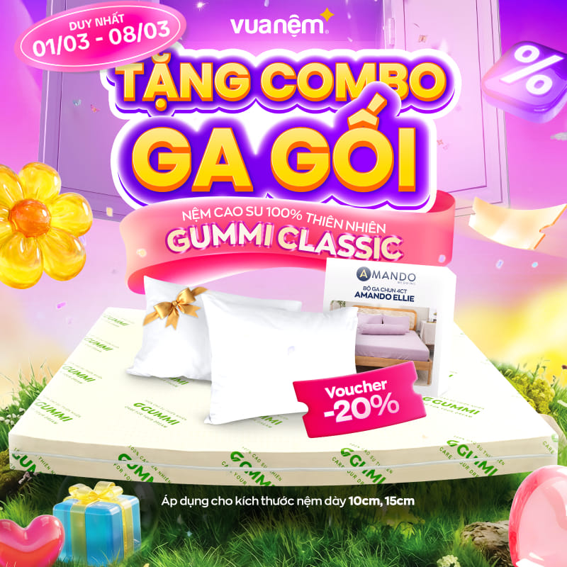 Ưu đãi 8/3 từ Gummi: Tuần Lễ Của Nàng – Quà Sang Ngập Tràn 1 Nệm cao su Gummi Classic