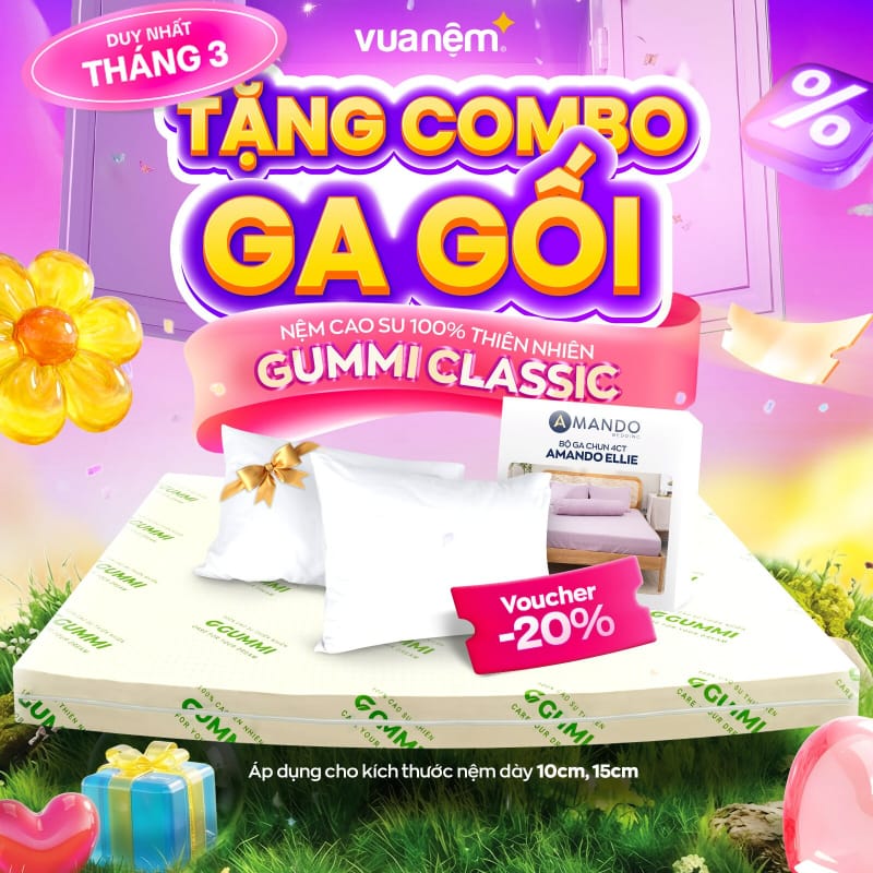 Ưu đãi tháng 3: Ngủ rạng rỡ – Sale hết cỡ 1 Nệm cao su Gummi Classic