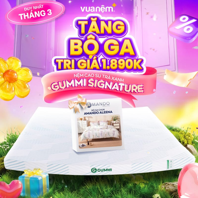 Ưu đãi tháng 3: Ngủ rạng rỡ – Sale hết cỡ 2 Nệm cao su Gummi Signature