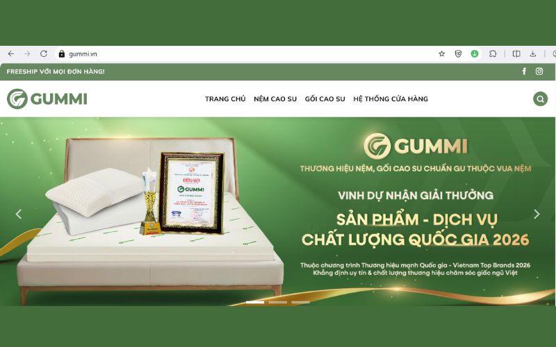 Mua nệm cao su thiên nhiên cao cấp qua trang web Gummi
